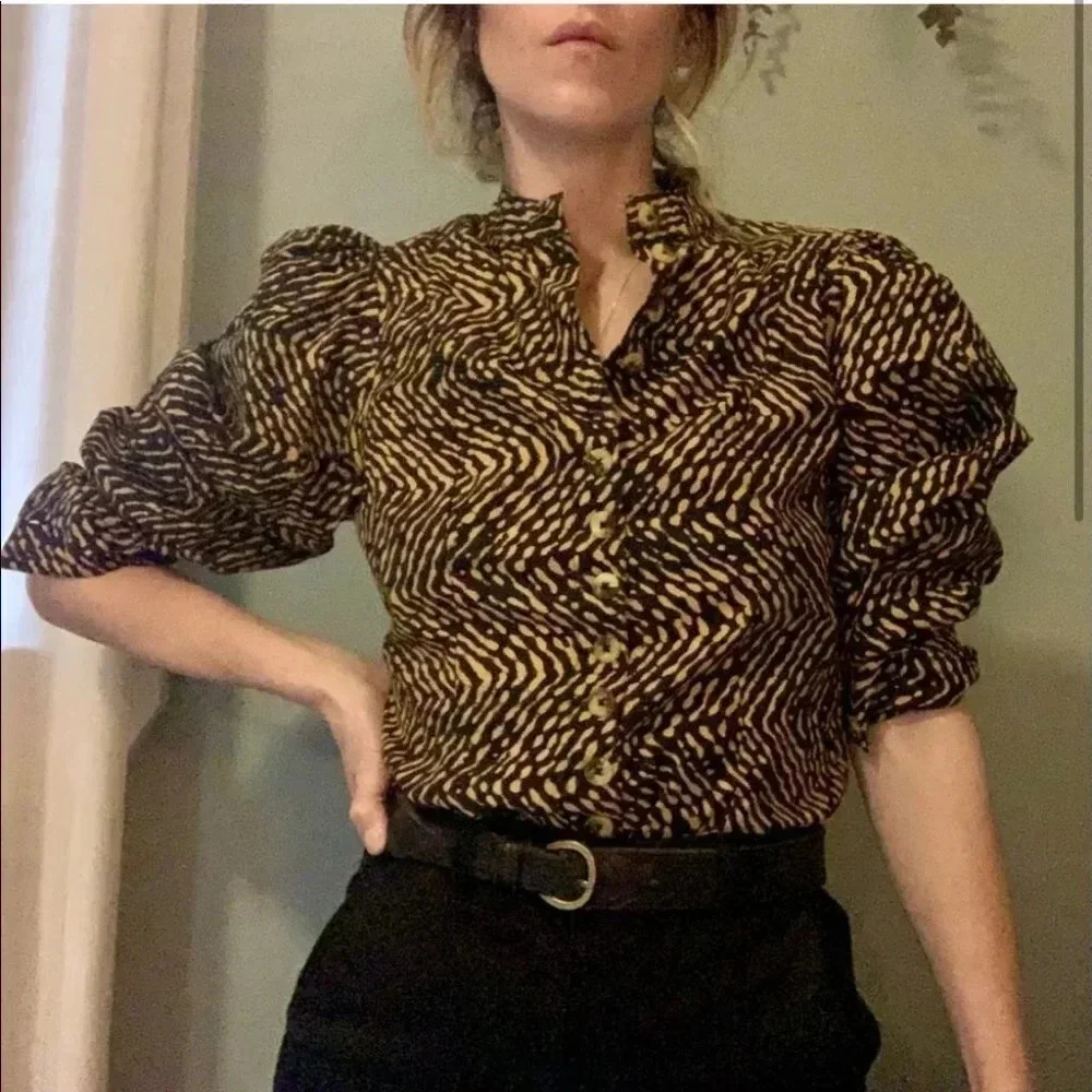 Ulla Johnson Prudence Blouse Size 2 Cotton Poplin Button Down‎ Puff Sleeve